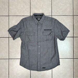 Men’s Large Harley Davidson Motorcycles Button Down Grey Short Sleeve Shirt